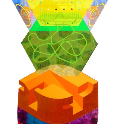 David Wetzl - <b>Holonic Ego Builds Up and Moves On</b>, 2009, acrylic on shaped wood, 48 x 24 inches