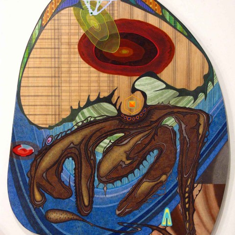 David Wetzl - <b>IM Mind, Ego, and Animalistic Body</b>, 2011, acrylic on shaped wood, 47 x 35 inches