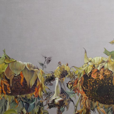 Mary Warner - <b>Sisters</b>, 2013, oil on linen, 40 x 60 inches, Sunflower Series