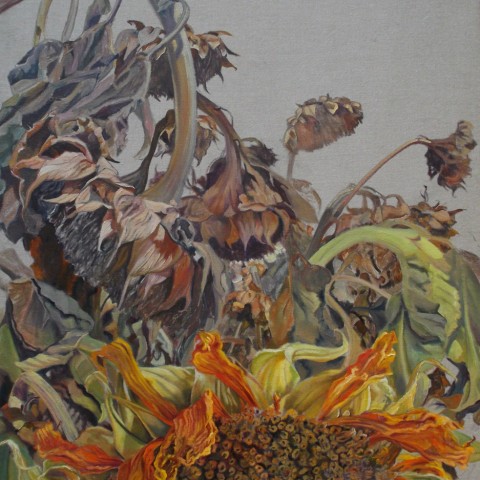 Mary Warner - <b>Study</b>, 2013, oil on sized linen, 26 x 40 inches, Sunflower Series