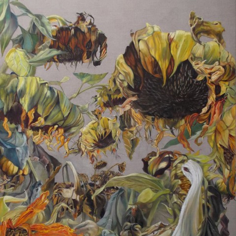 Mary Warner - <b>Window</b>, 2013, oil on sized linen, 36 x 60 inches, Sunflower Series