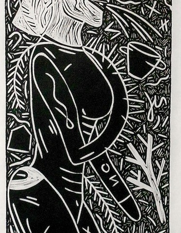 Suzanne Adan - <b>PRIDE: Crows Feet</b>, 1991, linocut on rice paper, 57.25 x 19.5 inches