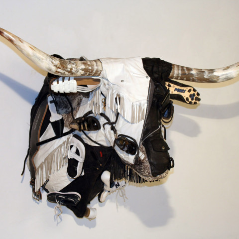 Ken Little - <b>Black and White Longhorn</b>, 2007, mixed media, 42 x 61 x 42 inches