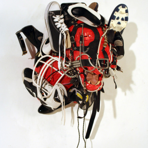 Ken Little - <b>Red, Black, and White Lion</b>, 2009, found objects/mixed media, 30 x 24 x 24 inches